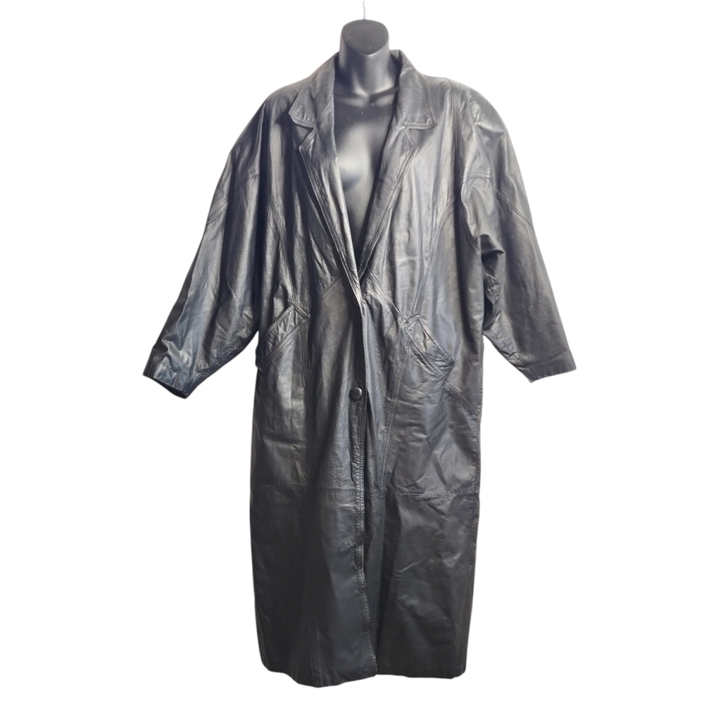 Vintage Limited Express Women's Black Genuine Leather Trench Coat Size Medium